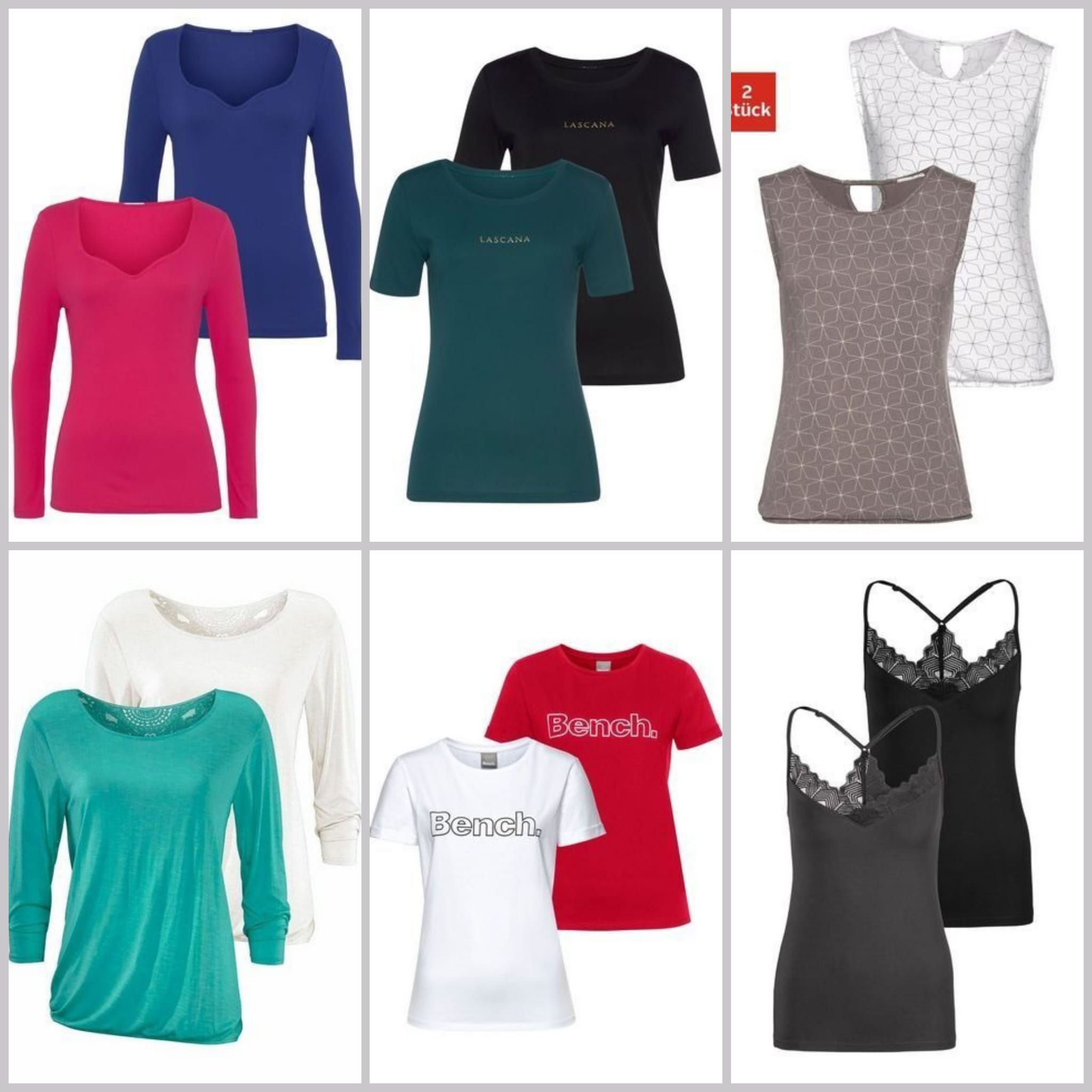 020120 Damen-T-Shirt-Mix Lascana, Bench, Vivance