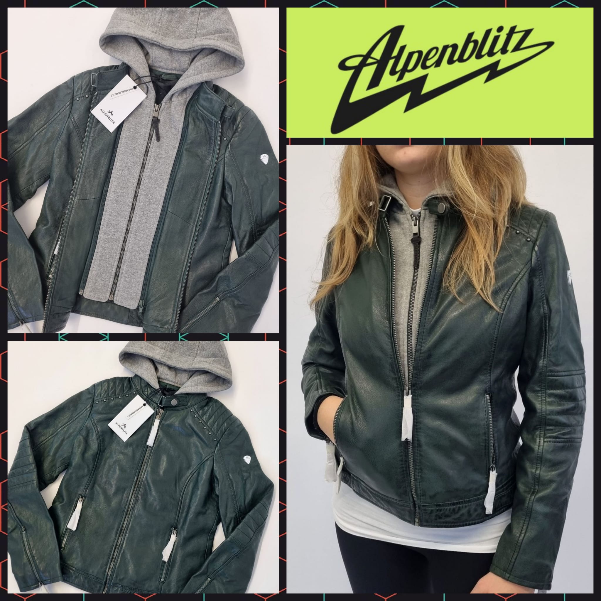 Женская зелёная кожаная куртка Alpenblitz